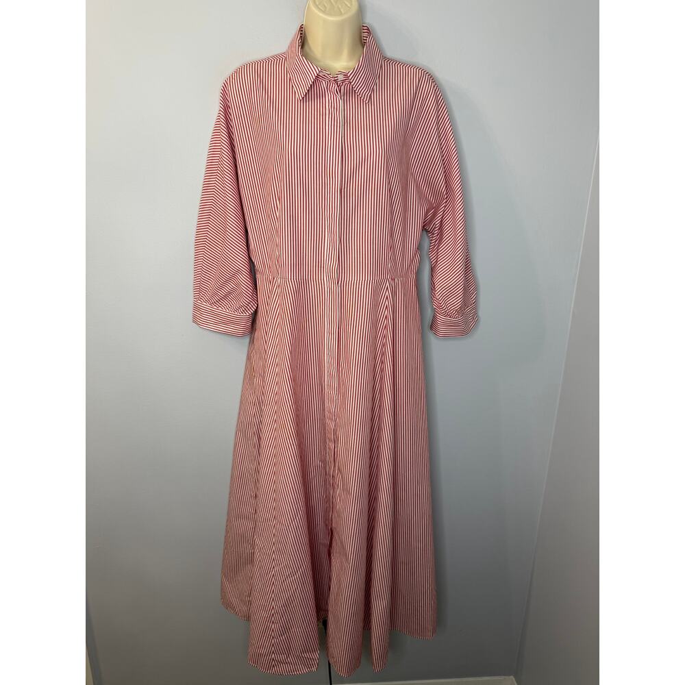 Max & Co Red Striped Cotton Poplin Maxi Shirt Dress Women's 10 Classic